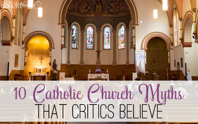 Catholic church with words 10 Common Catholic Myths that Critics Believe