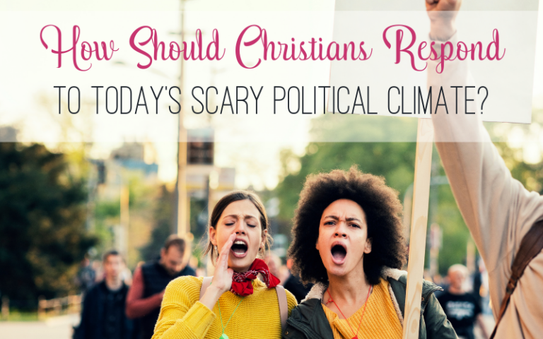 Two women shouting at political rally - How Should Christians Respond to Today's Scary Political Climate