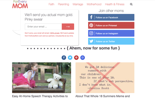 For Every Mom website screenshot