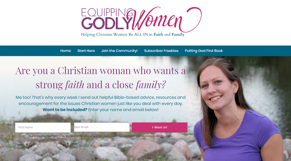 Equipping Godly Women website homepage screenshot