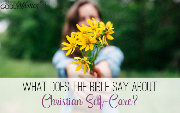Girl holding yellow flowers with text: What does the Bible say about Christian self-care?