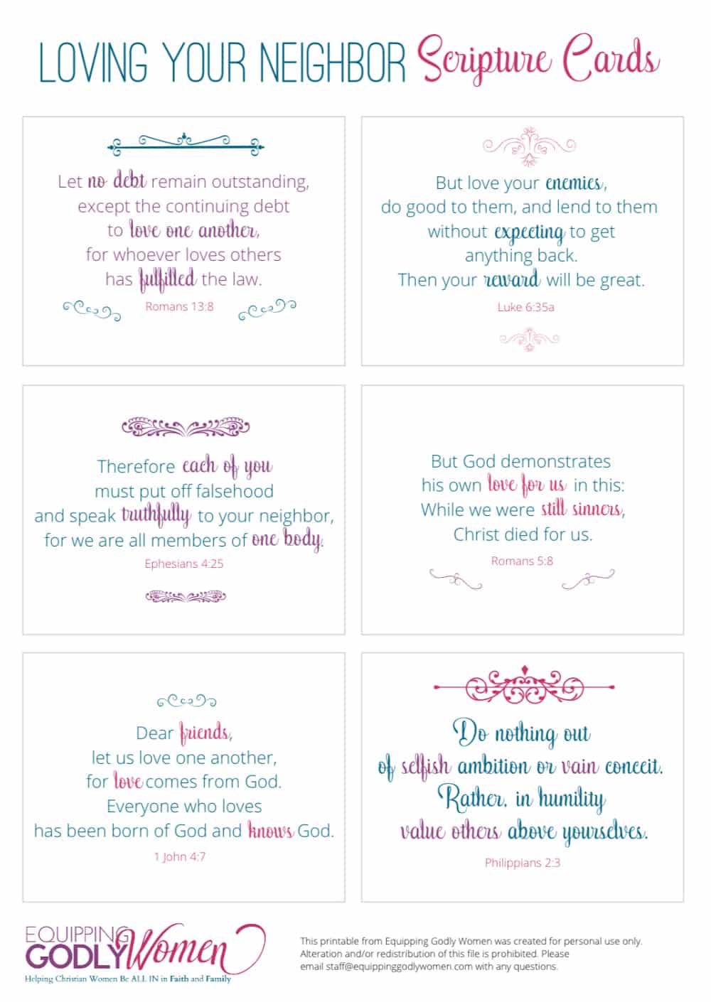 Loving Your Neighbor Scripture Cards