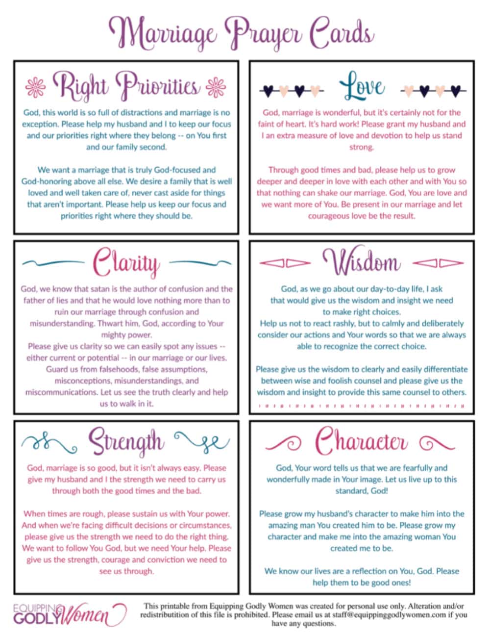 Marriage Prayer Cards