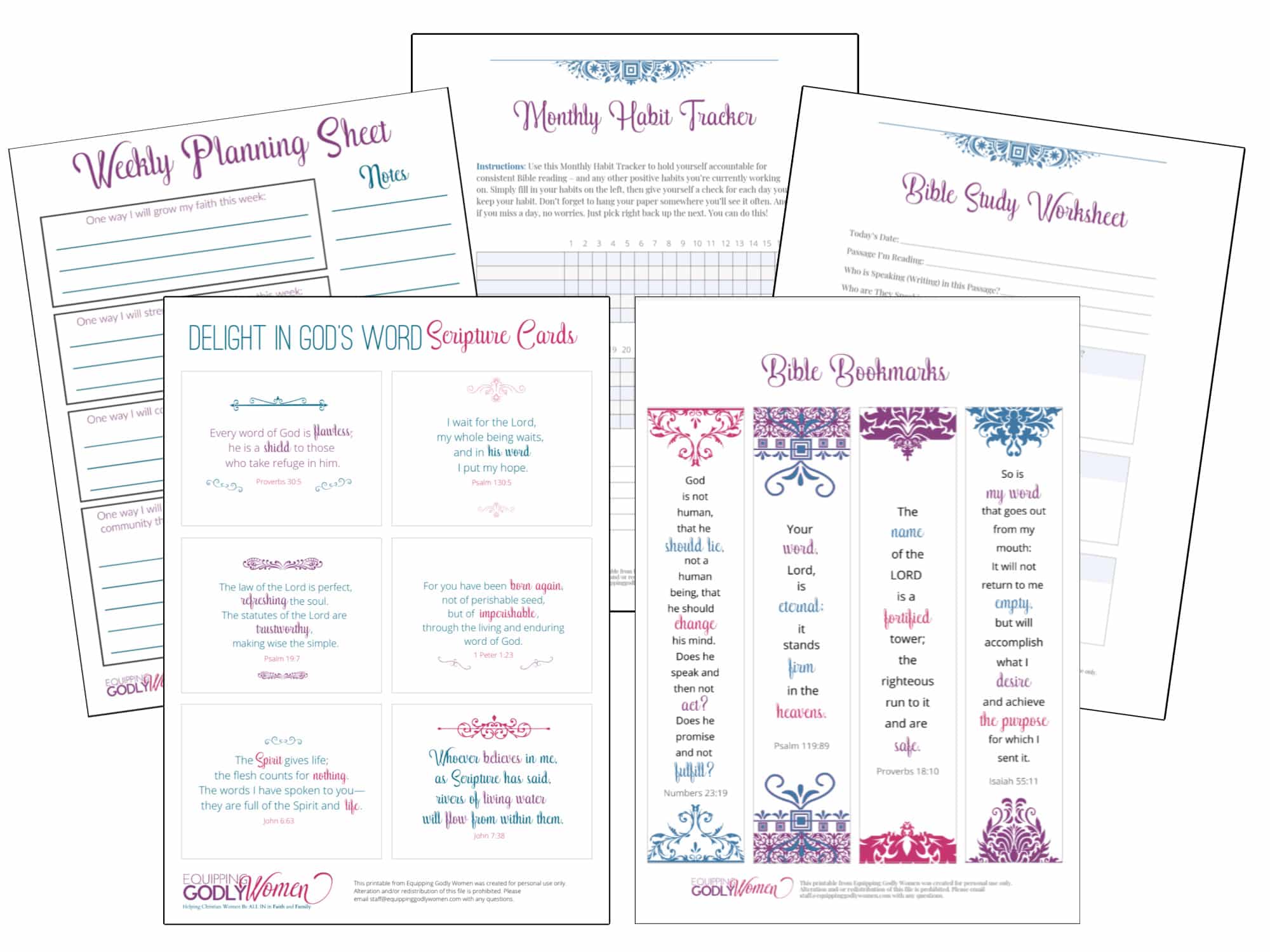 Printable scripture cards, worksheets, and bookmarks