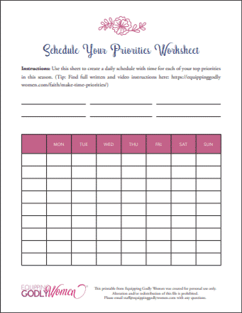 Schedule Your Priorities Worksheet