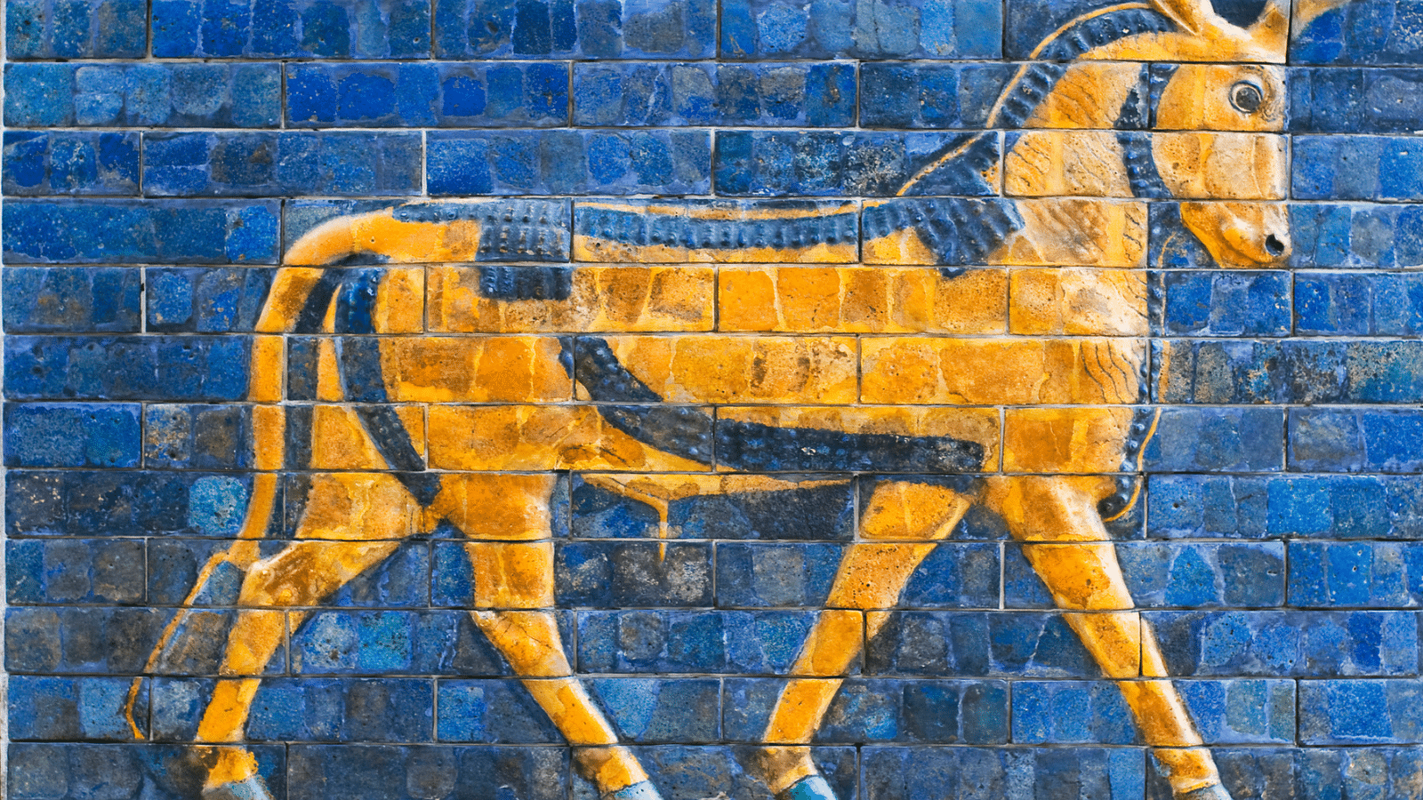 Golden calf mural on wall