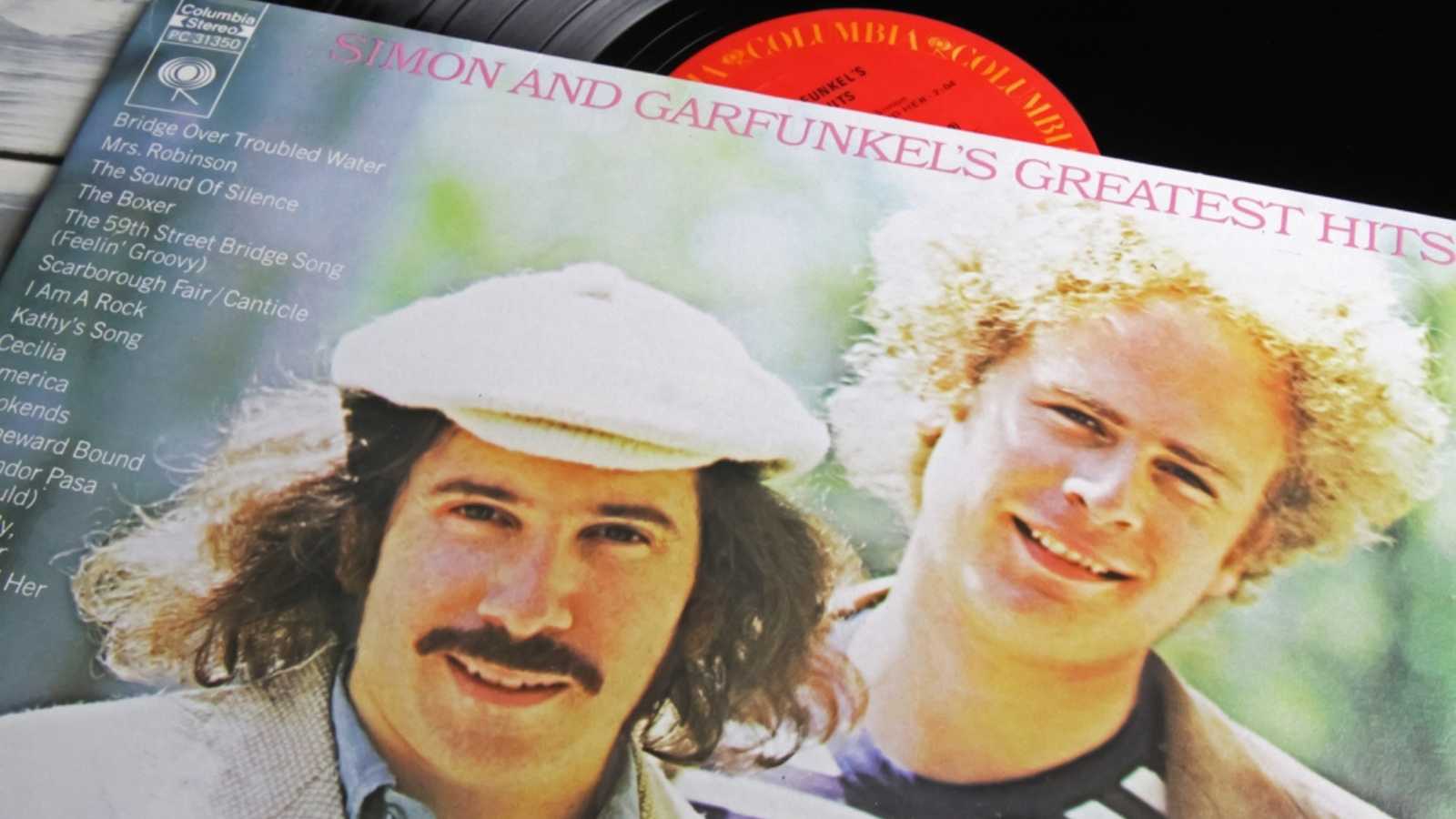 Viersen, Germany - November 9. 2022: Closeup of isolated vinyl record cover with Simon and Garfunkel hit songs