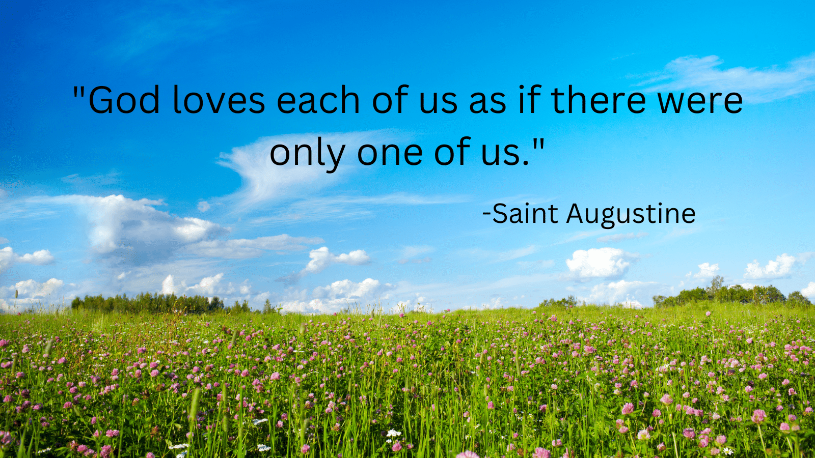 Open field outside with Augustine quote