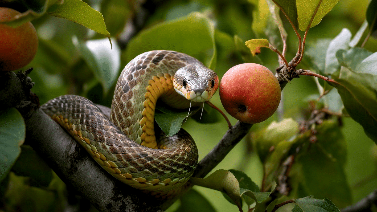 Snake next to apple