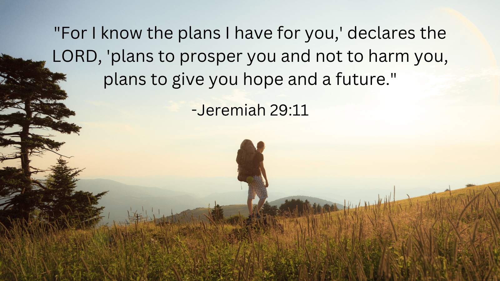 Man hiking outside with Jeremiah 29:11