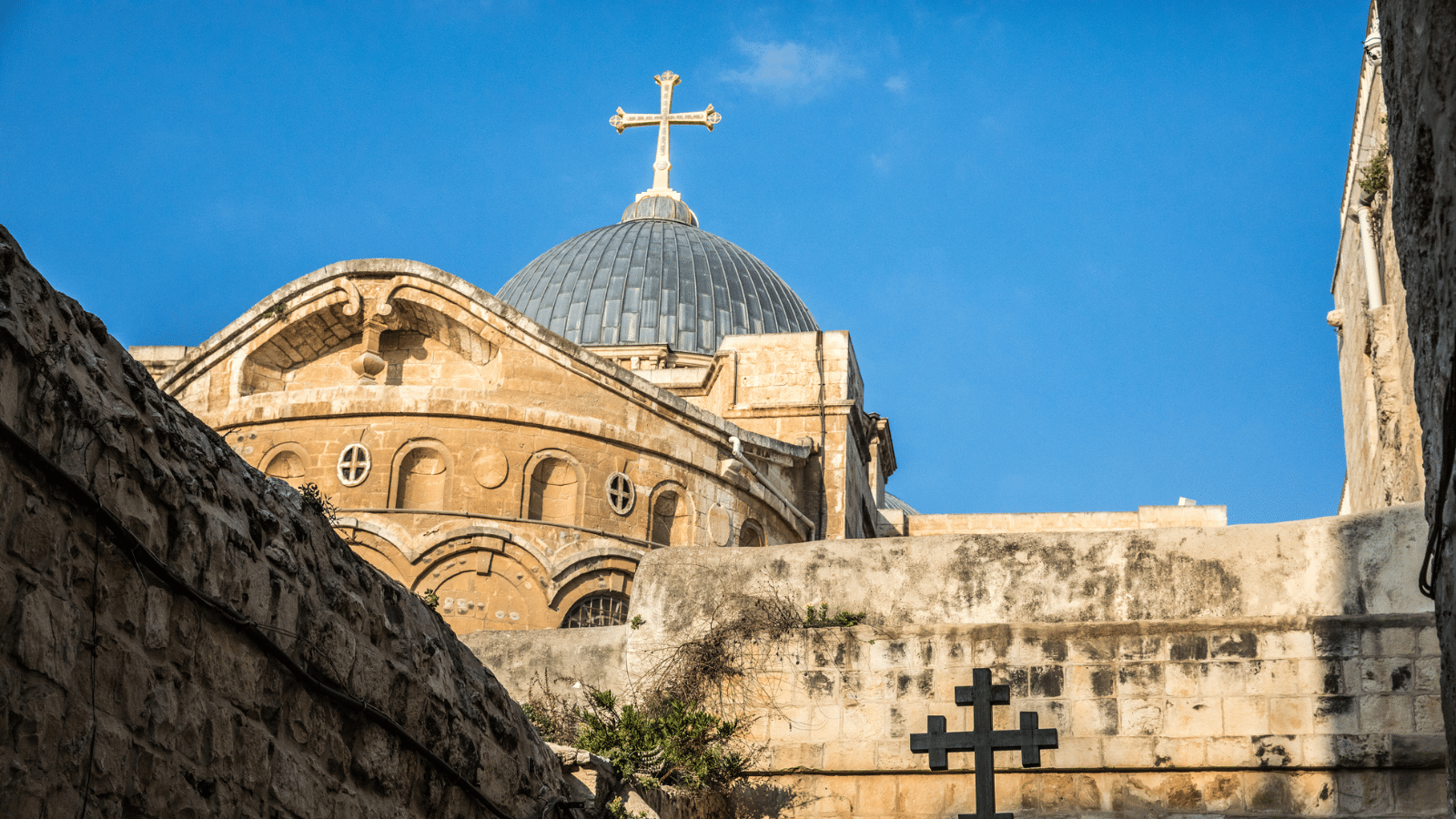 Cross on temple in Holy Land