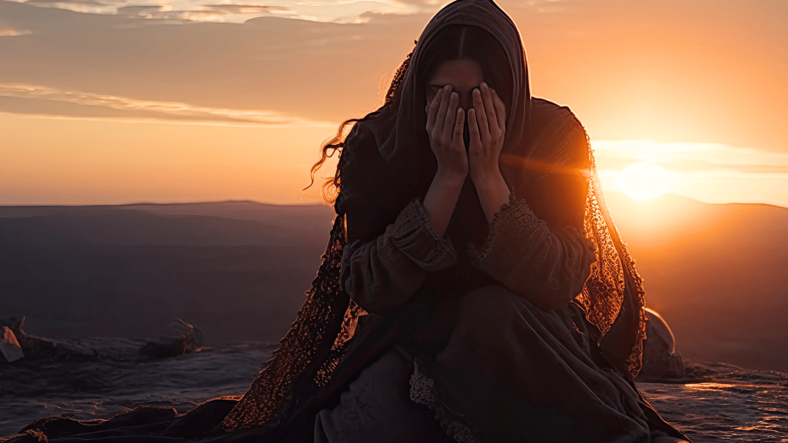 woman covering her face in shame