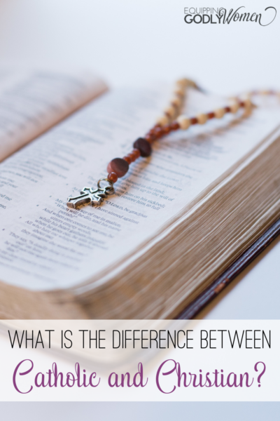 Bible and rosary with words What is the Difference Between Catholic and Christian