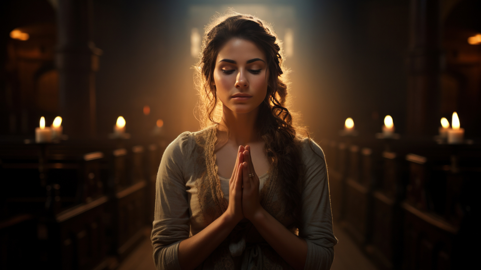 young woman praying mass
