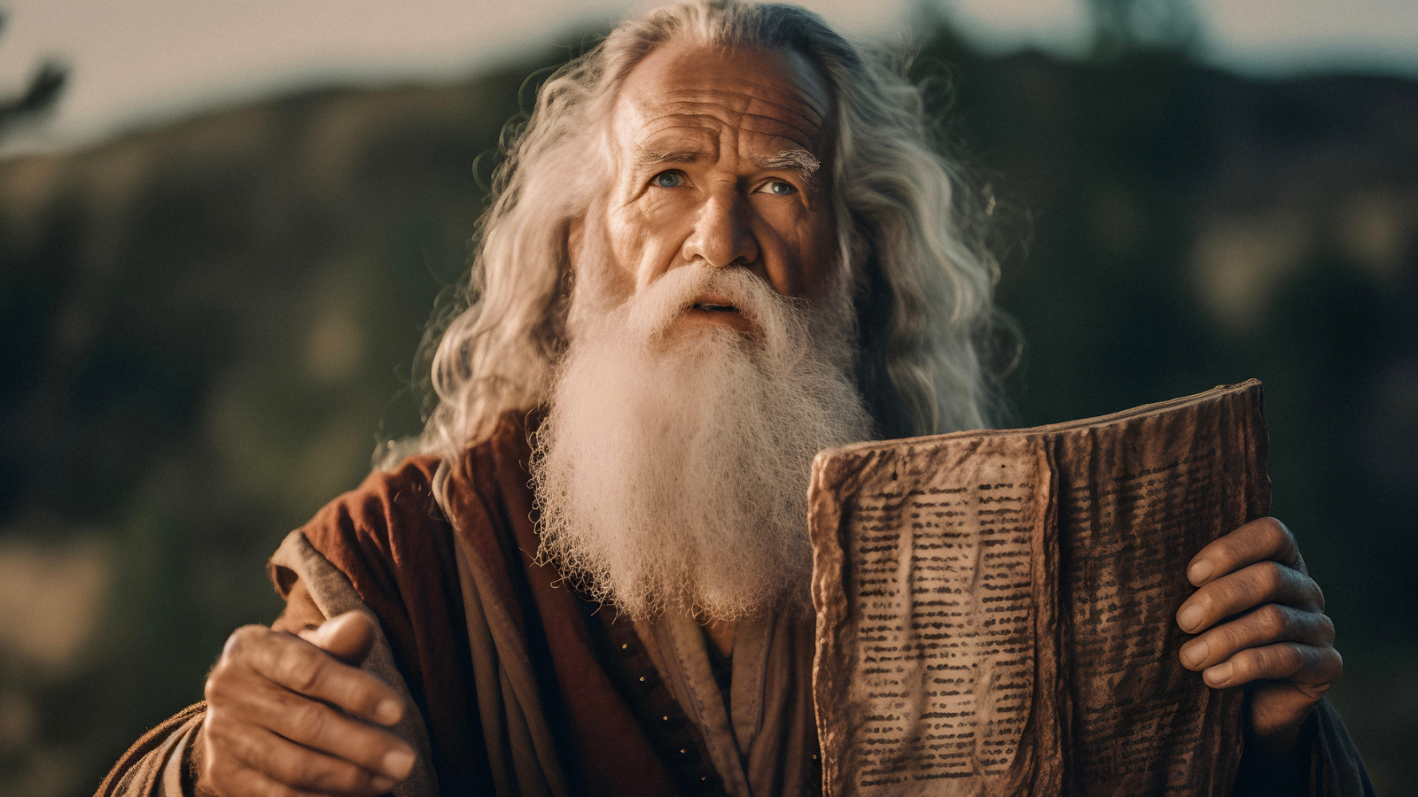 Moses holding up the ten commandments.