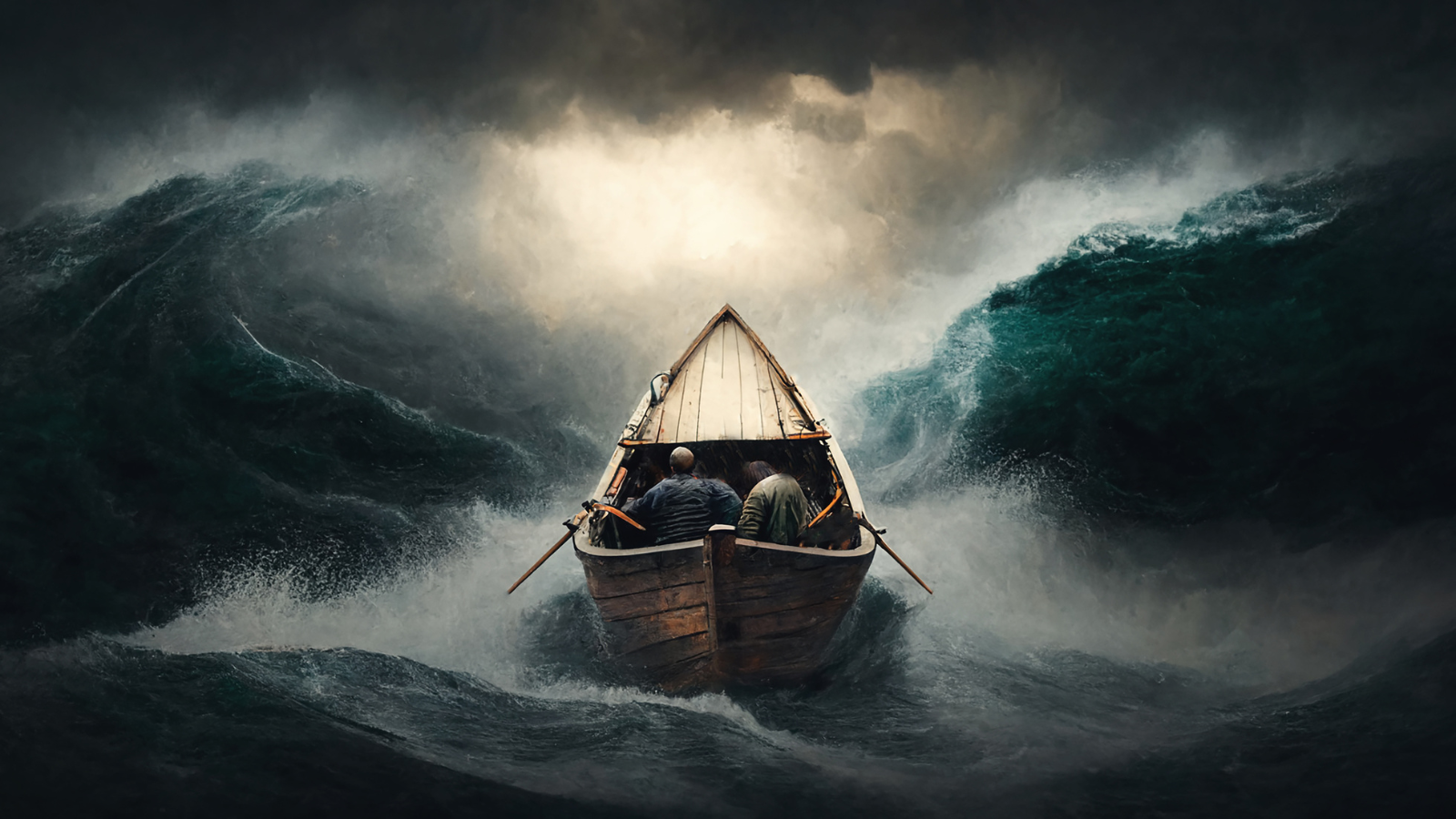 A boat in a storm.