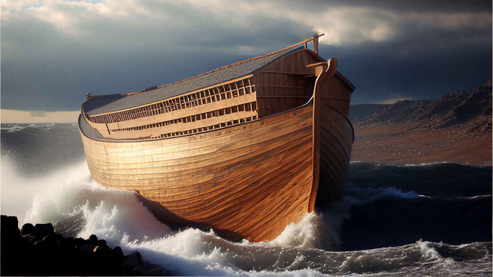Noah's Ark in a body of water.