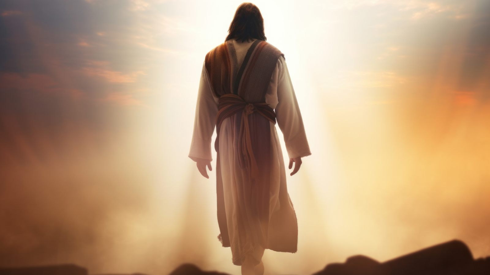 An image of Jesus walking.