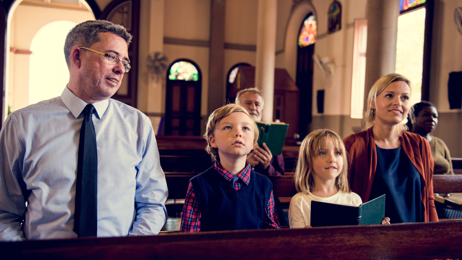 Strict Christian family at church