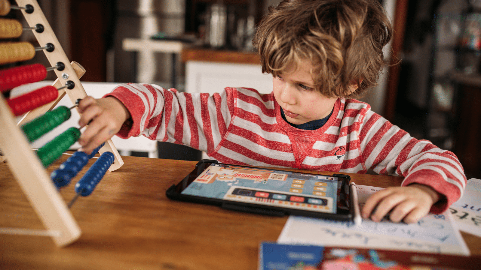 A boy doing school work.