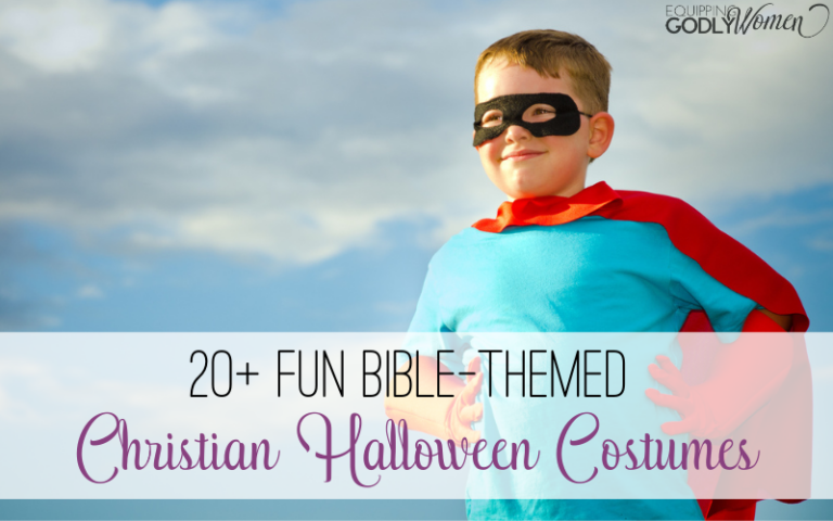 child in superhero costume with words Fun Bible-Themed Christian Halloween Costumes