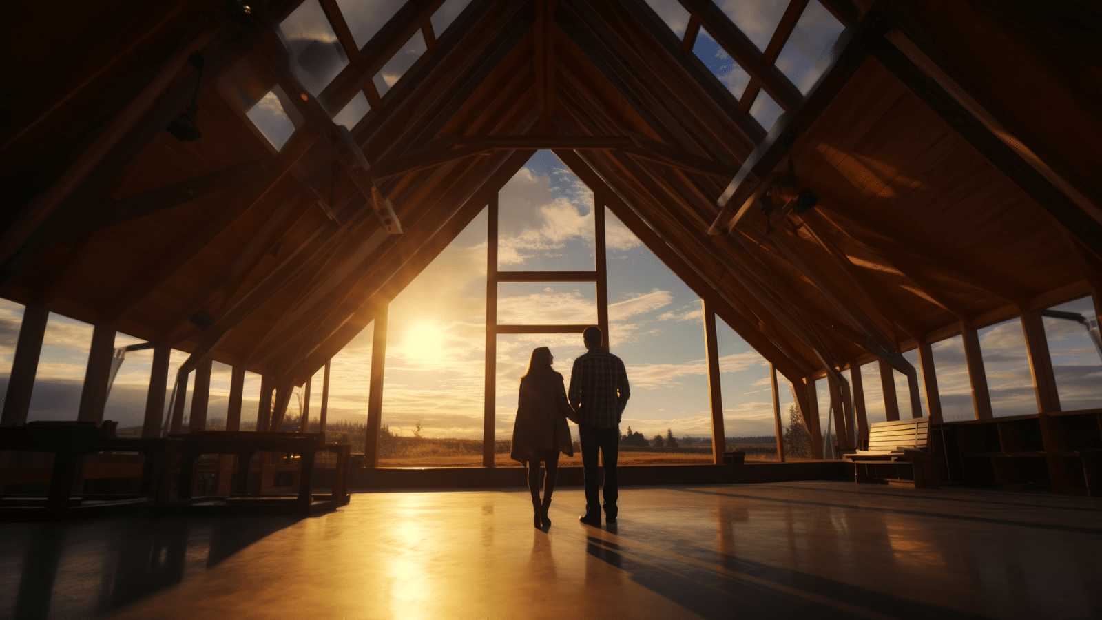 A couple walking through a church together.