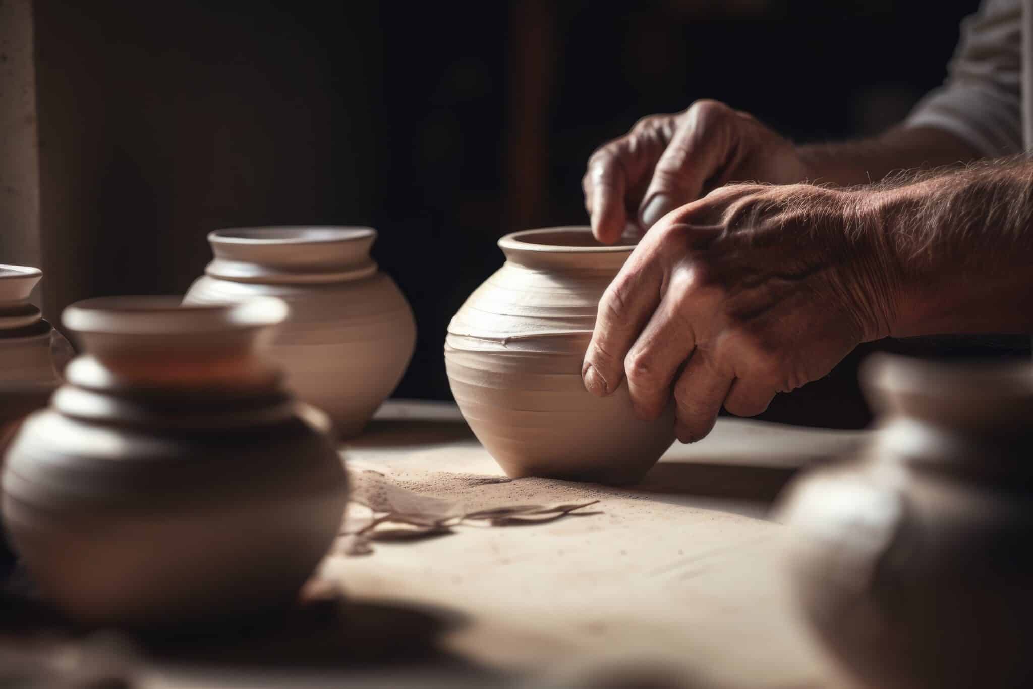 artist building clay pots