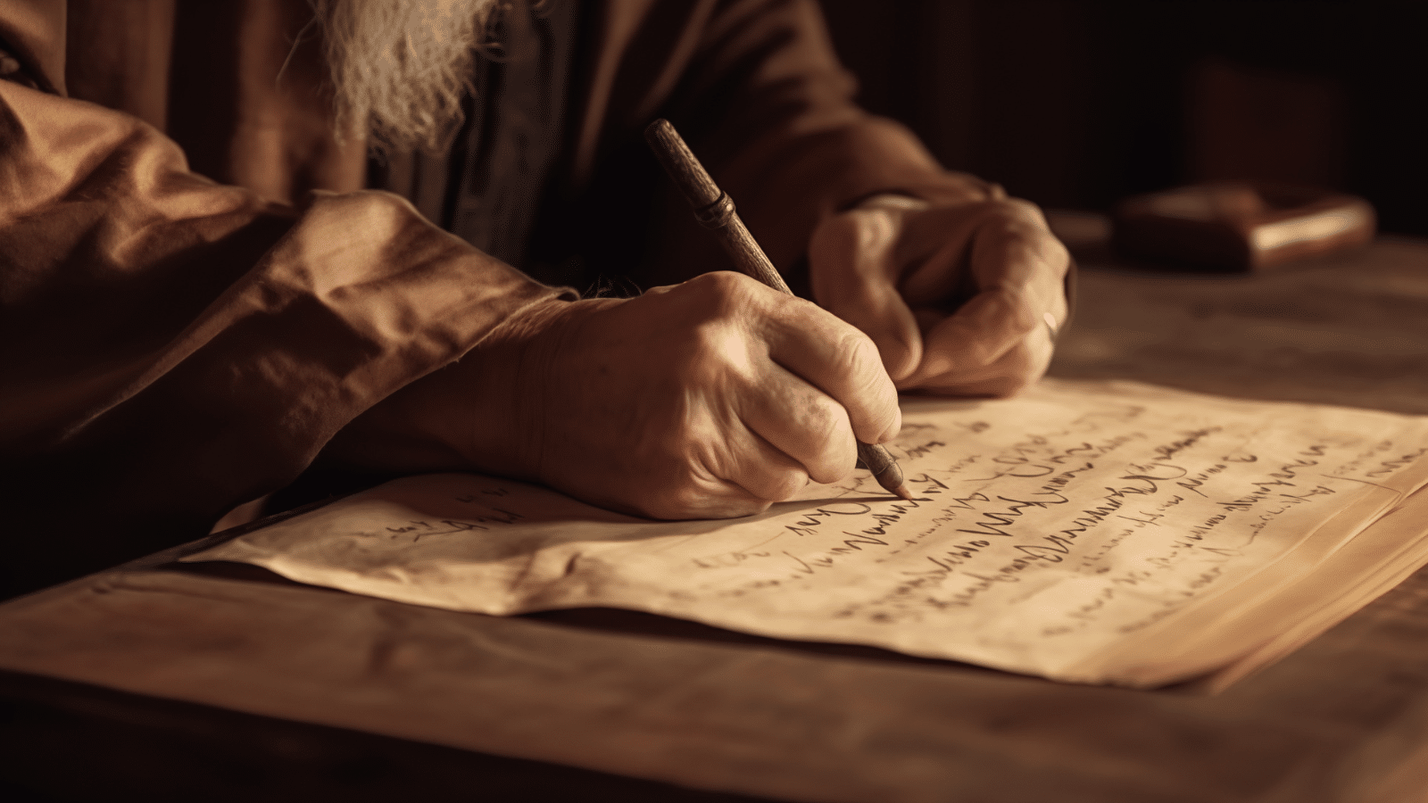 man writing in ancient Bible language