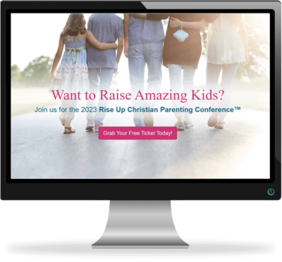 Rise Up Christian Parenting Conference homepage on a computer saying "want to raise amazing godly kids?"