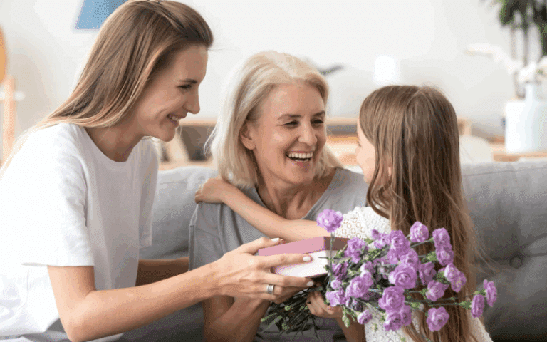 Daughter, Grandma, Mom hugging