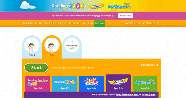 Reading Eggs Dashboard
