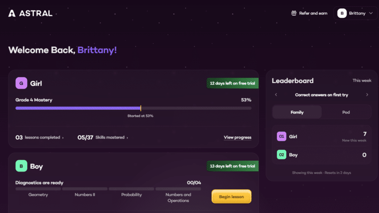 Astral parent dashboard